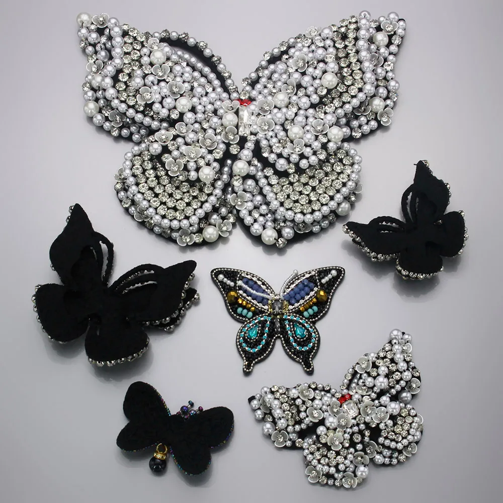 Rhinestone Beaded 3D Butterfly Patches For Clothing Sew On Sequin Applique With Rhinestone Dress Patches Decals Bag B313