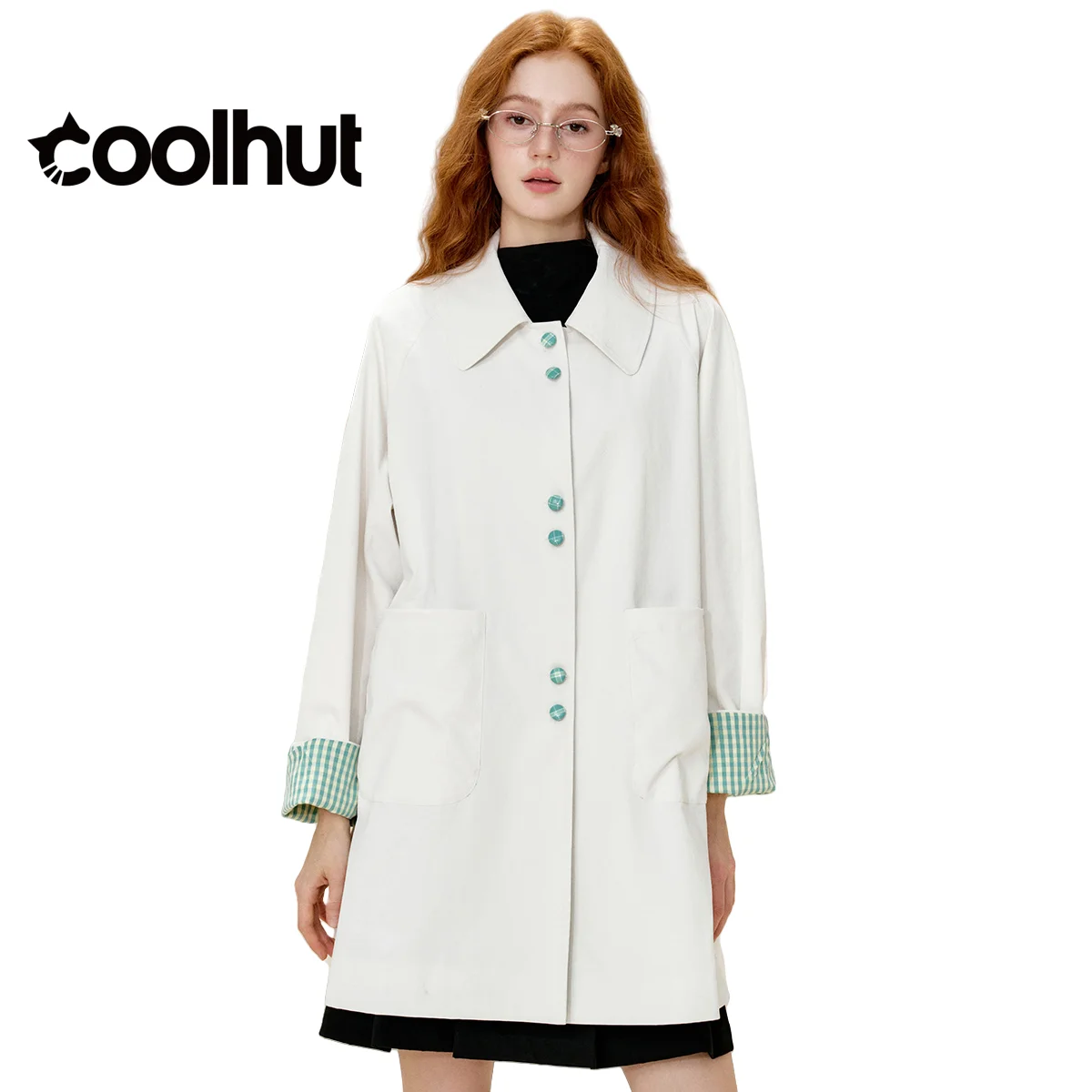 

COOLHUT Women's 2025 British Style Plaid Trench Coat Mid Length Relaxed Fit Patchwork Casual Fall Jacket Premium Outerwear