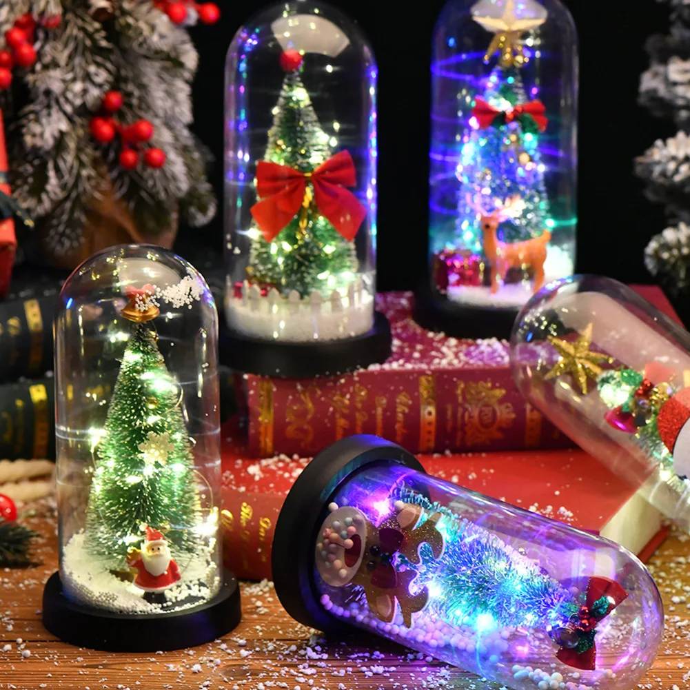 

LED Christmas Tree Snow Light with Glass Dome Table Christmas Tree Ornament Light Up Christmas Tree Christmas Gift for Children