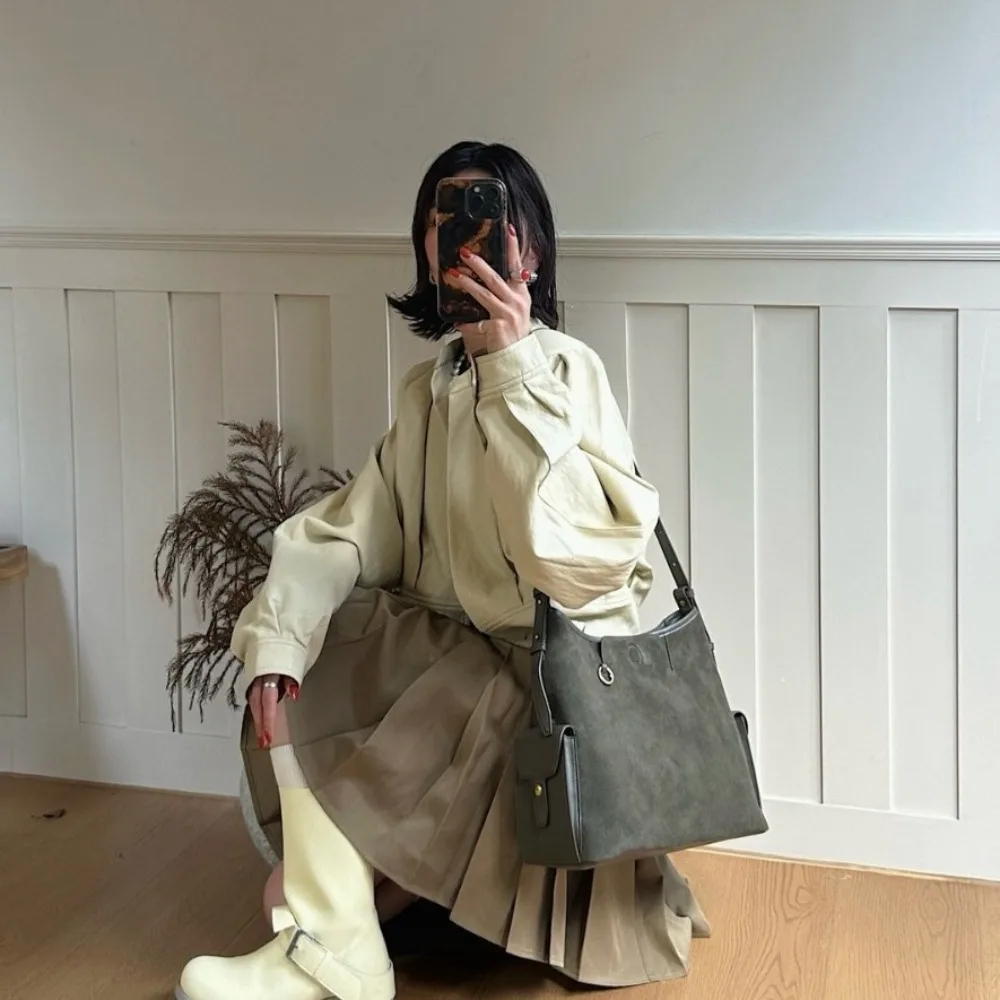 

2025 New Autumn and Winter Retro Nubuck Cowhide Shoulder Bag Large-capacity Tote Bag Mountain Bottom Versatile Leather