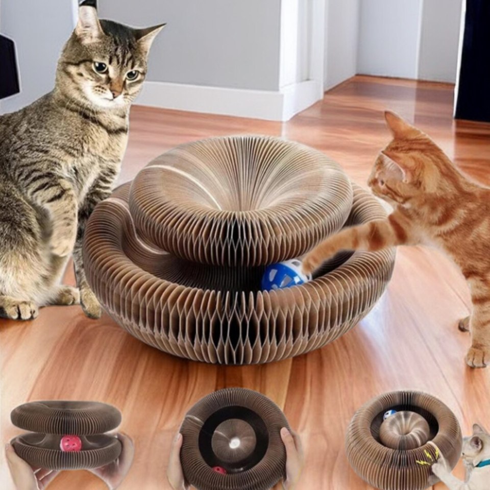  Magic Cat Scratch Organ Board Cat Toy with Ball Cat Grinding Claw Cat Climbing Frame Kitten Round Corrugated Cat Scratching Toy 