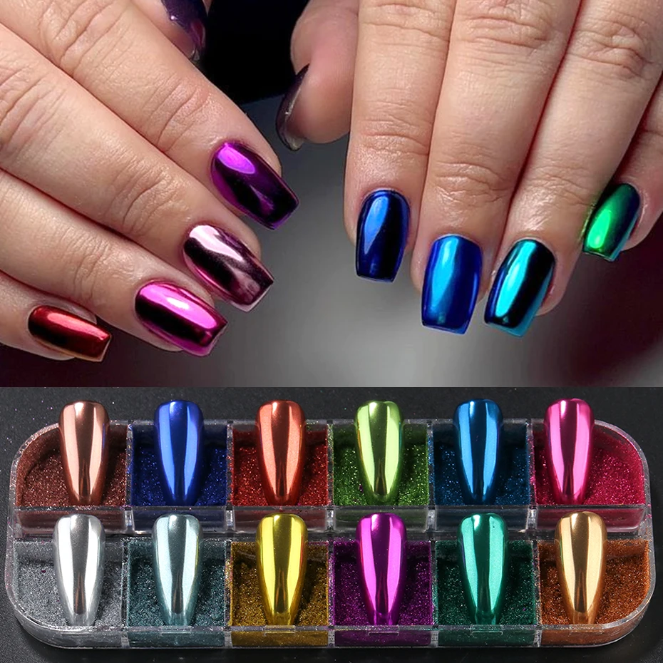 24 Farben Magischer Spiegel-Nagelglitzer Sommer Chrom Rosa Gold Silber Pigmentflocken Y2K Metallischer Effekt DIY Reibstaub – Detail 4