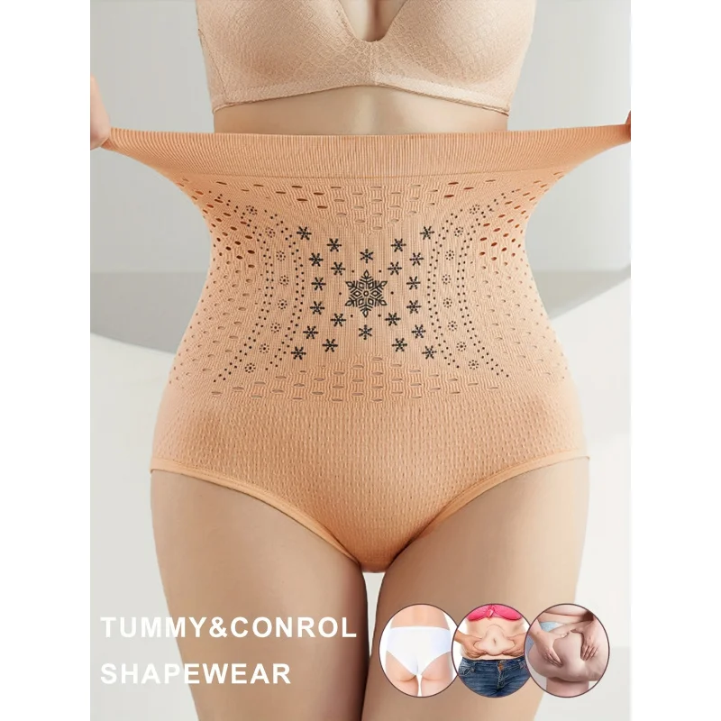 2025Damskie majtki modelujące z wysokim stanem i wyszczuplającym brzuch Oddychająca mieszanka nylonu i spandexu Wzór płatka śniegu Hollow Out