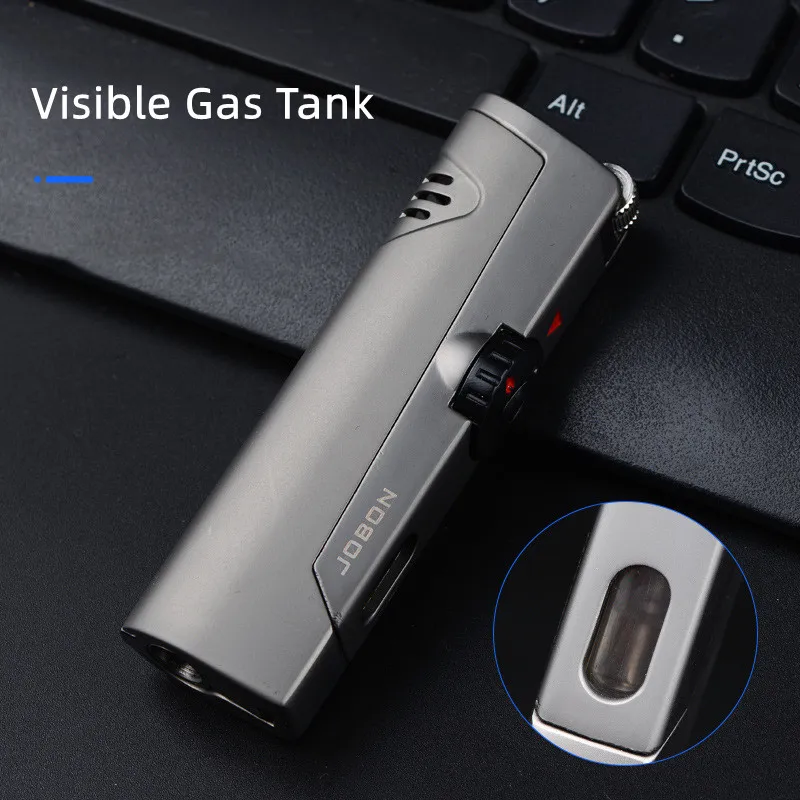 JOBON Metal Butane Gas Lighter Outdoor Windproof Grinding Wheel Ignition Blue Flame 2 Torch High Pressure Jet Cigar Lighter