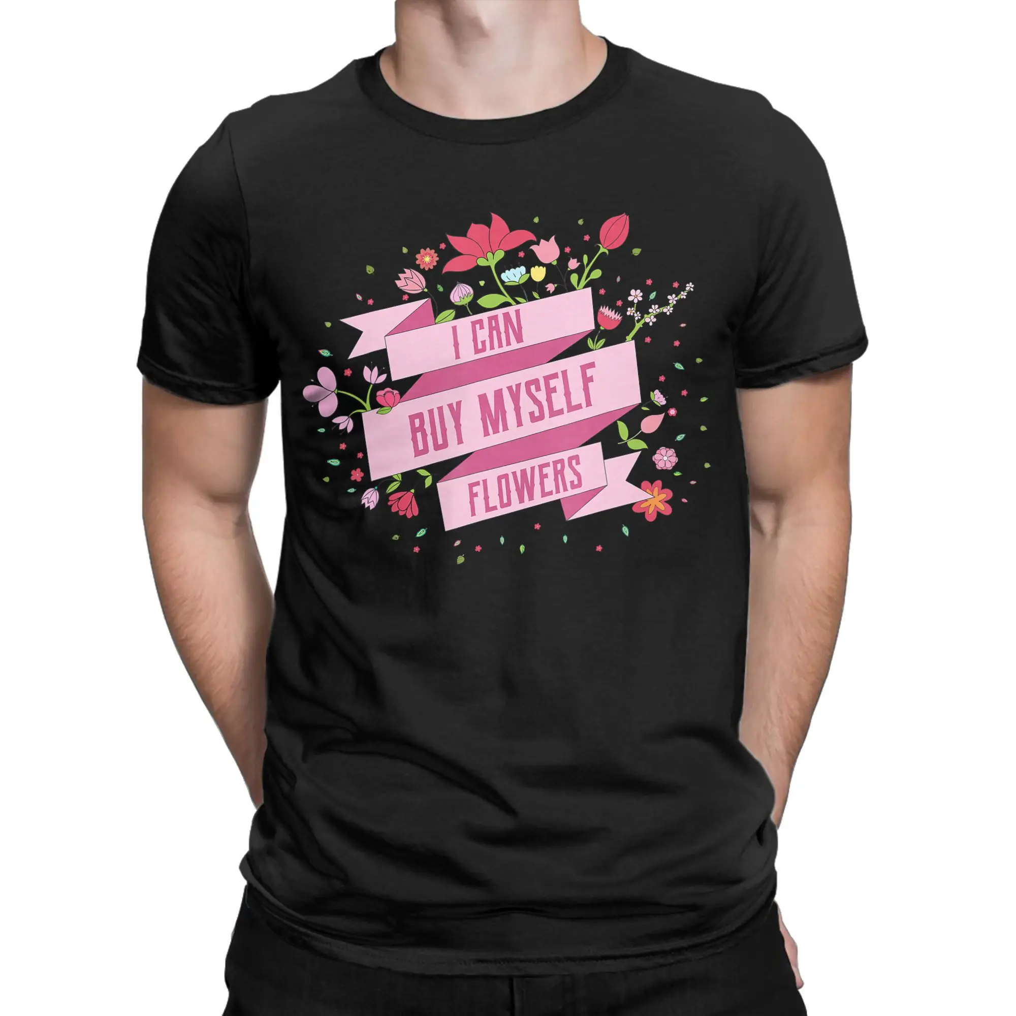 Vintage I Can Buy My Own Flowers T-Shirt for Men Round Collar Pure Cotton T Shirt  Short Sleeve Tee Shirt Plus Size Tops