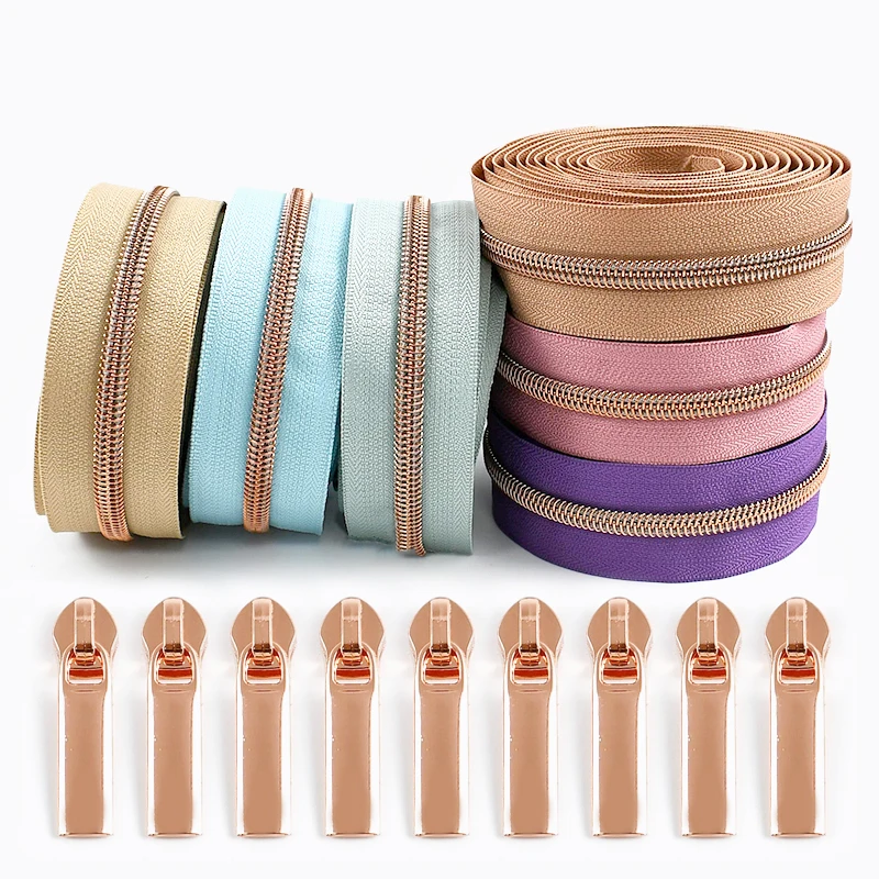 

2-8M Meetee 5# RoseGold Nylon Zipper Tape Clothes Closures Zip Sliders for Bags Decorative Zippers Tongue Sewing Zips Repair Kit