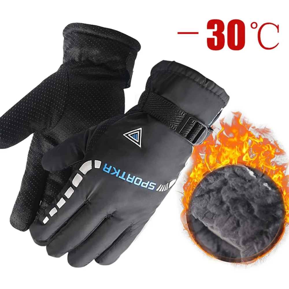 Winter Men Women Full Fingers Gloves Warm Thicken Fleece Skiing Outdoor Running Gloves Waterproof Windproof Non-Slip Mittens