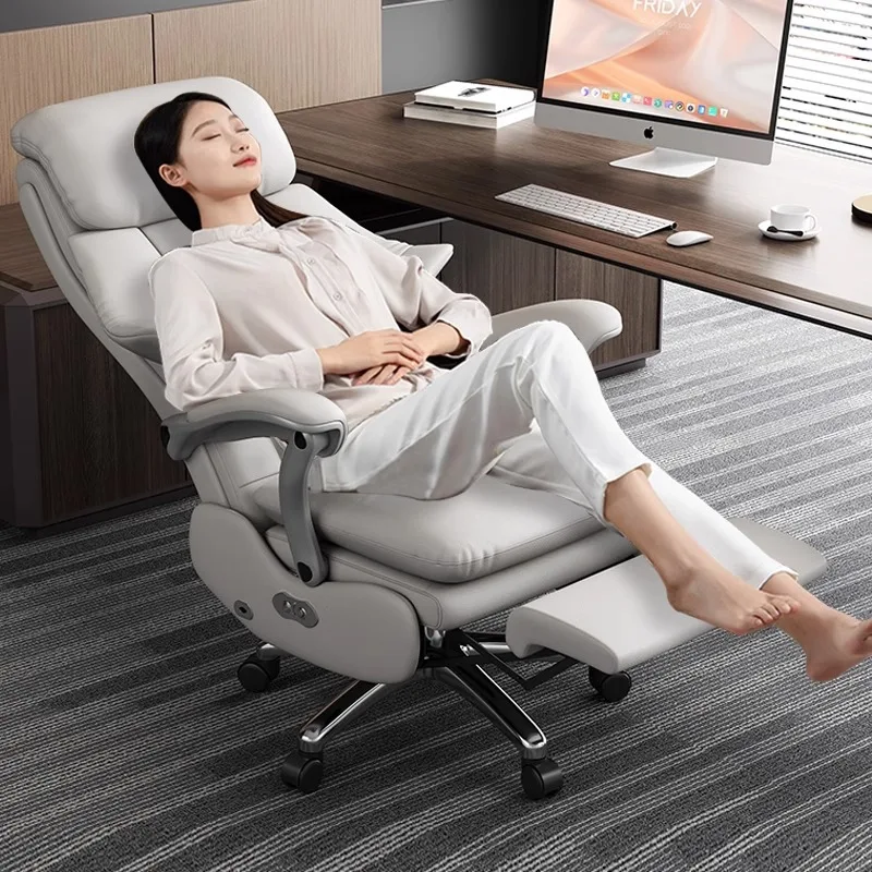 Elektrischer Massage-Chefstuhl, Computerstuhl aus Leder, bequemes Sitzbüro, Rückenlehne, Liegesofa