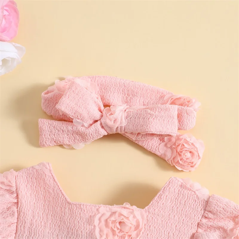 Newborn Baby Girls Floral Print Ruffle Sleeve Romper with Matching Headband Set Infant Jumpsuit Bodysuit Outfit