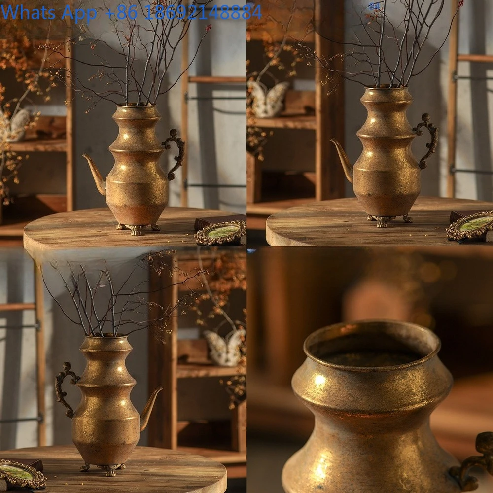 

Vintage Metal Table Vase Unique Creative Teapot Style Decorative Home Accessory