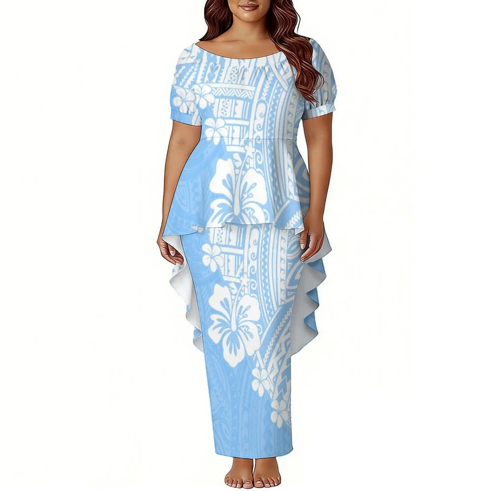 New Polynesian Island-Style Women'S Puletasi Short-Sleeved Dress Set - Party-Ready Stylish High-Waisted Long Dress