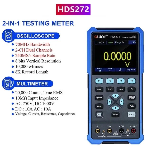 OWON HDS272 2 in 1 Handheld Oscilloscope Digital Multimeter LCD Display Meter For Mobile Phone Repair Tester Tools