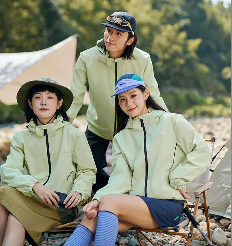 New Hooded Men Clothing Windbreaker Waterproof Zipper‑Pocket Outdoor Windproof Hiking Camping