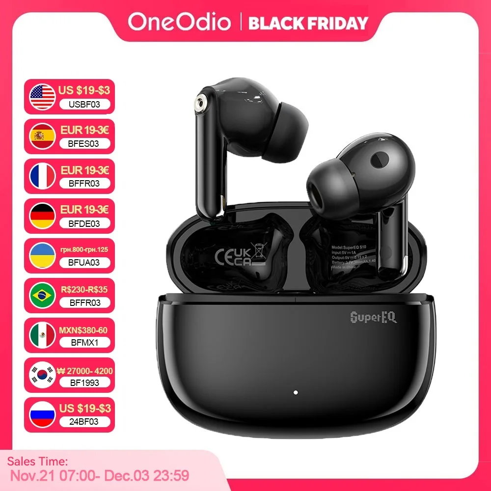 Oneodio S10 ANC Wireless Earbuds bluetooth 5.4 Active Noise Cancellation with ENC MIcs  Touch Control Earbuds,30H Playtime