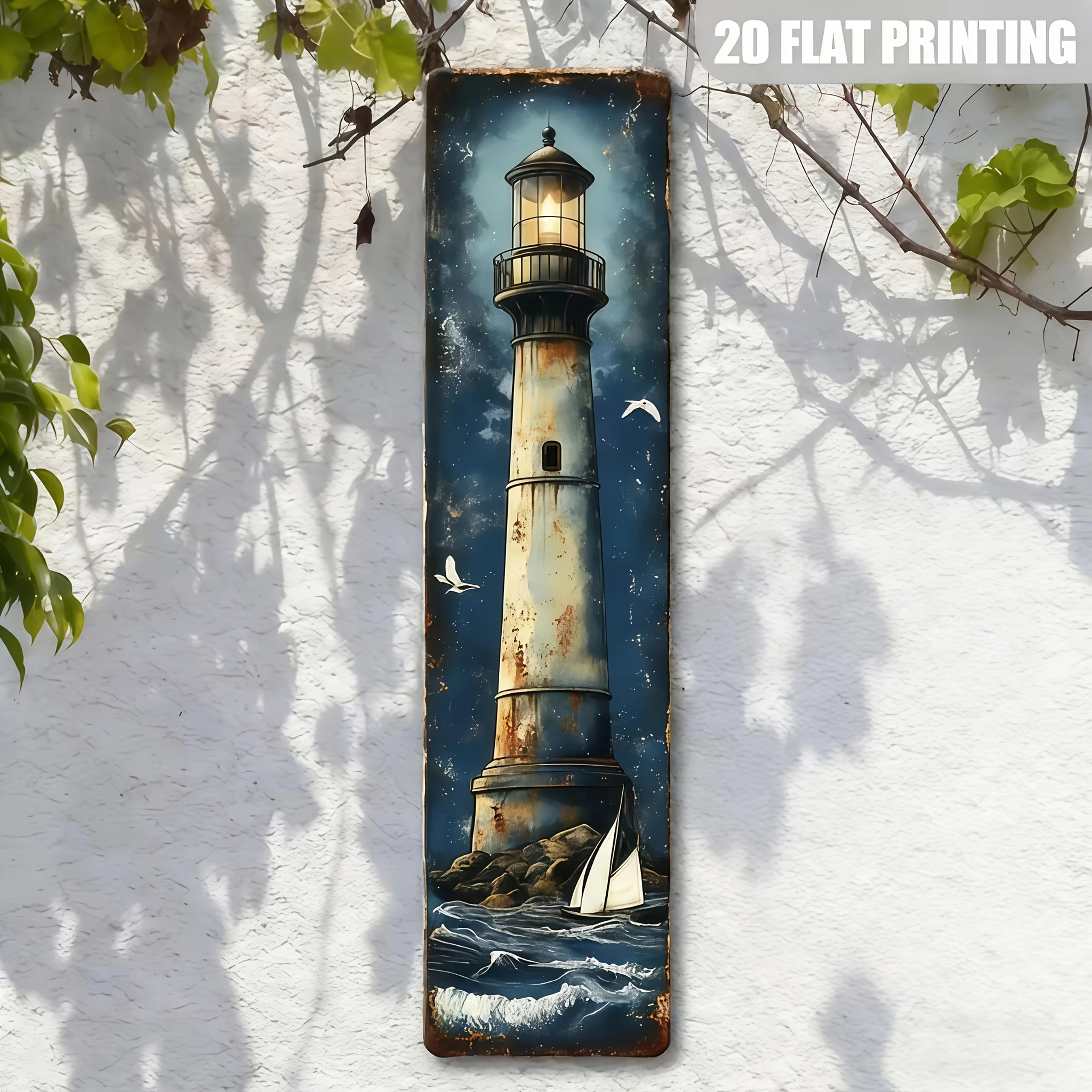 Vintage Nautical Lighthouse metal Sign, Retro Wall Decor Plaque, Easy Install, Home Bar Cabin Backyard Decor, Holiday Gift.