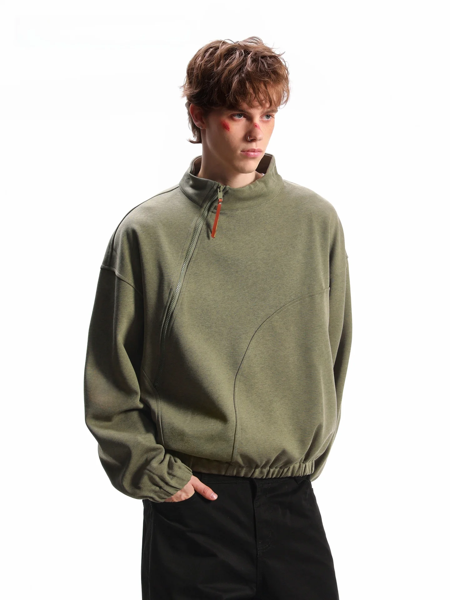 SDMADE American Retro Zipper Hoodie Unisex Short Wide Top Cotton Polyester Blend Long Sleeve Elastic Youth Autumn Fashion