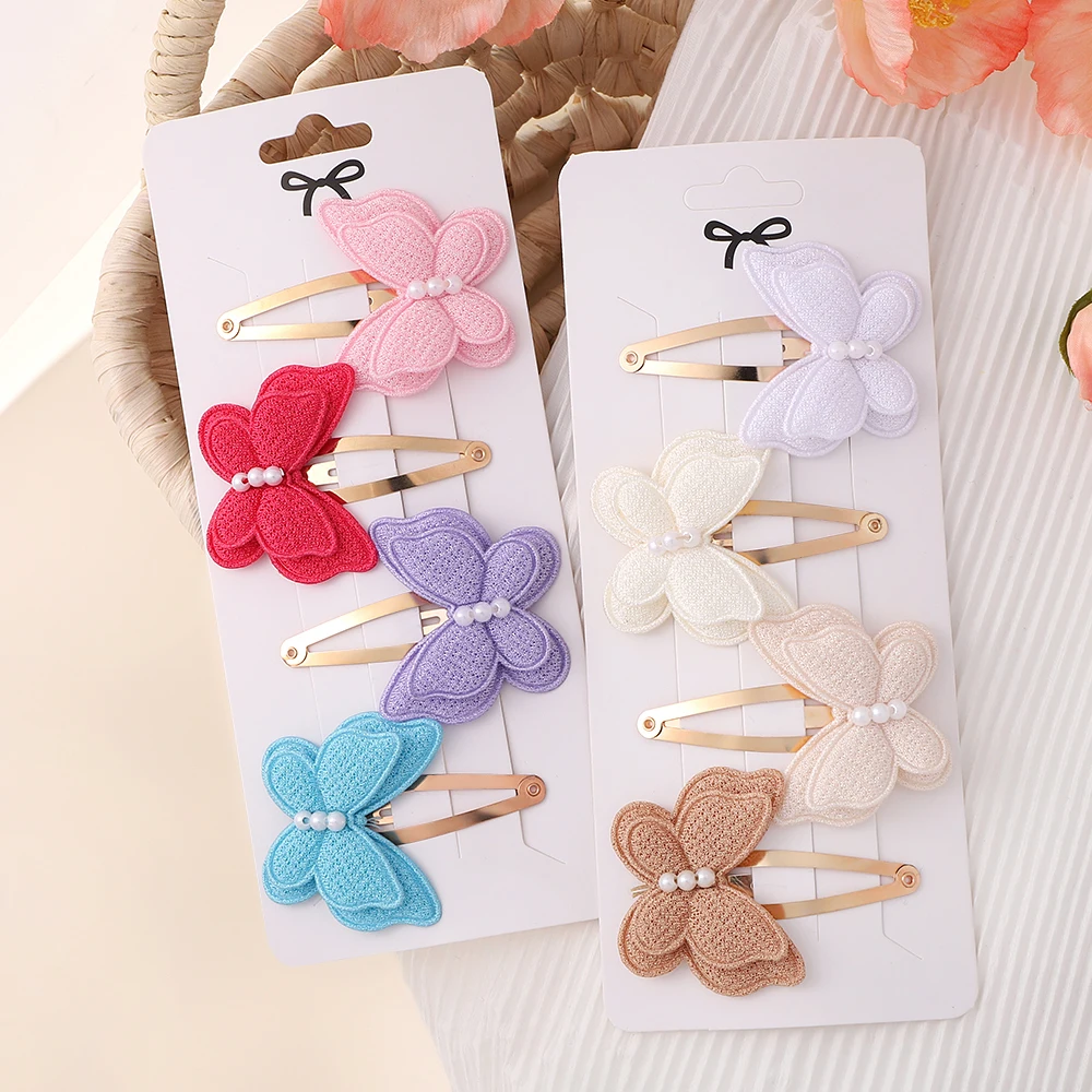 4Pcs/set Butterfly Hair Clip Set for Girls Double Layered Bow Cute Bangs Hair Pin Cotton Safe Kids Baby Hair Accessories Set