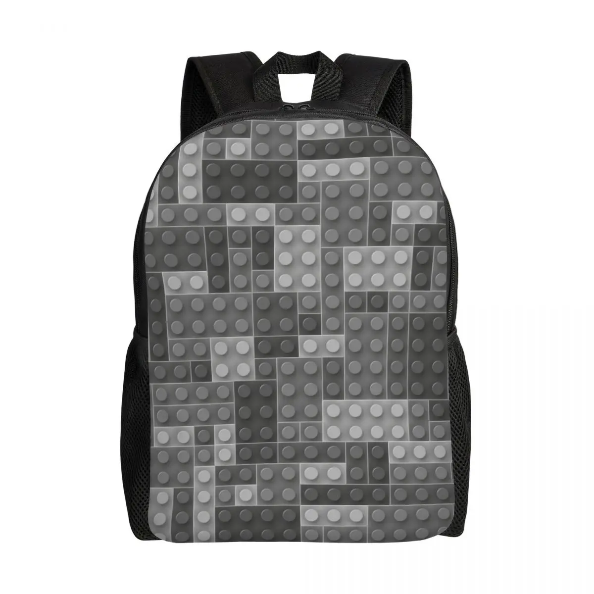 Custom Grey Plastic Toy Block Abstract Pattern Backpacks for Men Women College School Students Bookbag Fits 15 Inch Laptop Bags