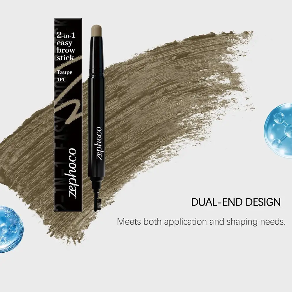 Zephoco 2-in-1 Easy Brow Stick (Taupe) - قلم حواجب وفرشاة 2 في 1، مكياج حواجب طبيعي، سهل التشكيل والتحديد