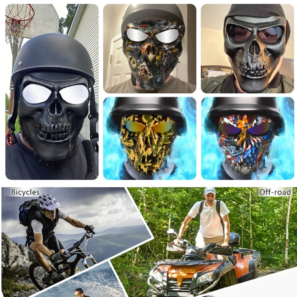 Skull Face Mask Motocross Goggles UV400 Anti-Fog Dual Ventilation Offroad Glasses TPU Helmet Compatible CS Paintball Eyewear