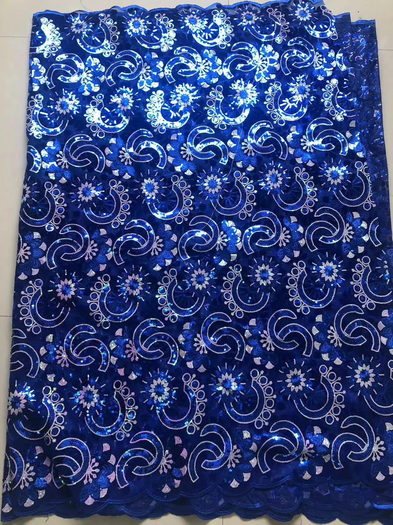 Blue African Velvet Lace Fabric 2025 for Women Party Sequins Embroidery, Nigerian Lace Materials, High Quality, Latest Fashion view 6