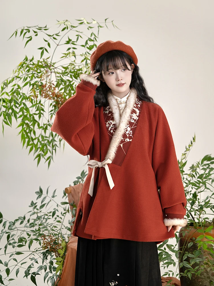 

Women's Knitted Fce Lined Thiened Outerwear for Autumn Winter Warm And Versatile Daily Wear Hanfu Sle by QinguiXī