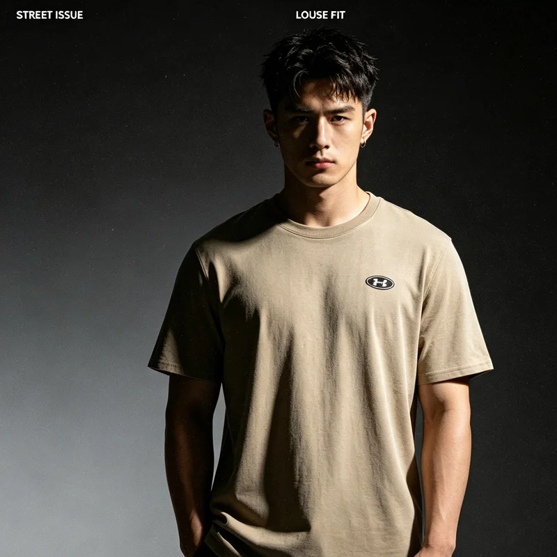 Under Armour Men Loose Fit Soft Thick Cotton Blend Small Logo Crew Neck Sports Short Sleeve T Shirt 1382902-299