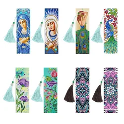 2Pcs/Set DIY 5D Diamond Painting Bookmark Leather Tassel Book Marks Creative Craft Special Shaped Diamond Embroidery DIY Crafts