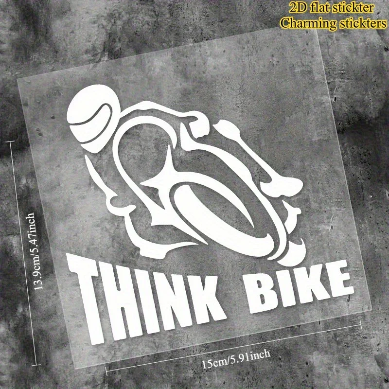 Rider Silhouette “THINK BIKE” Vinyl Decal 1PC, 2D Flat Waterproof Sticker for Motorcycle Fender, Car & Auto Decor