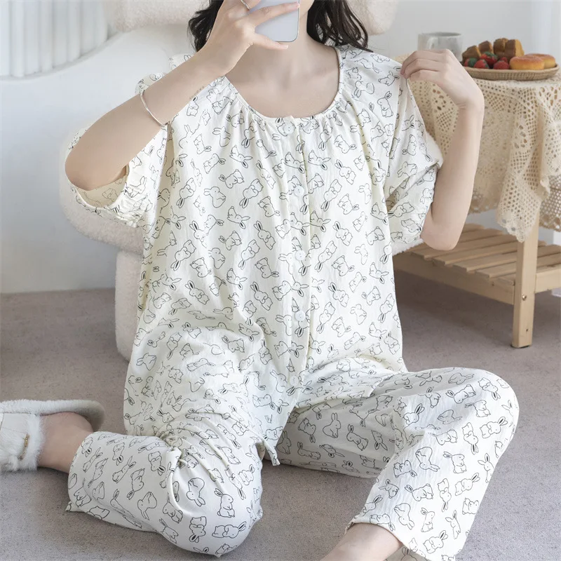 Cloud Pajamas, Women's Summer Thin Mid Sleeved Air-conditioned Clothing, Home Spring And Autumn Outerwear, Student Cartoon Set