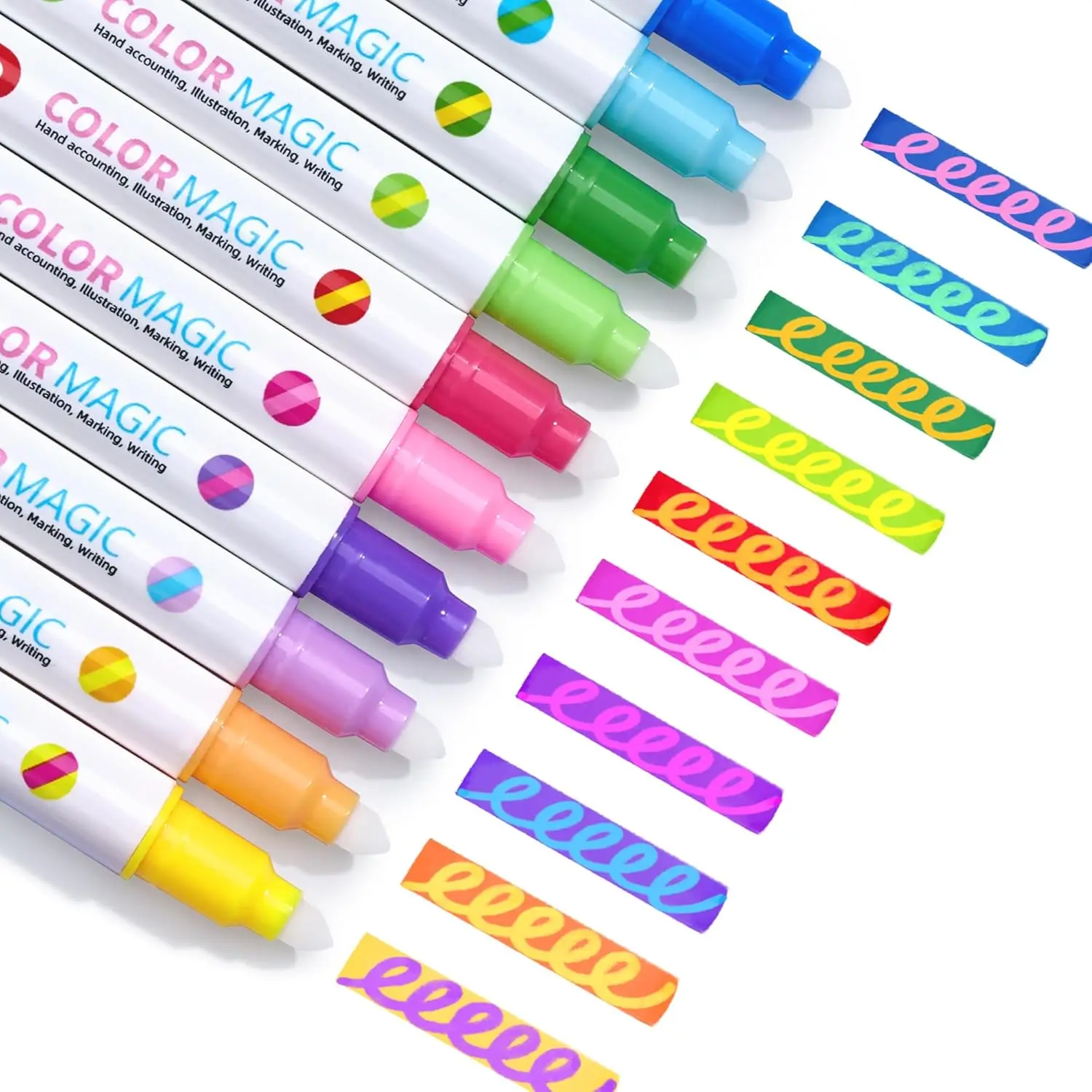 

10 Color Changing Dual Tip Highlighter Pens, Fluorescent Markers for Art Journaling & Note Taking, No Bleed