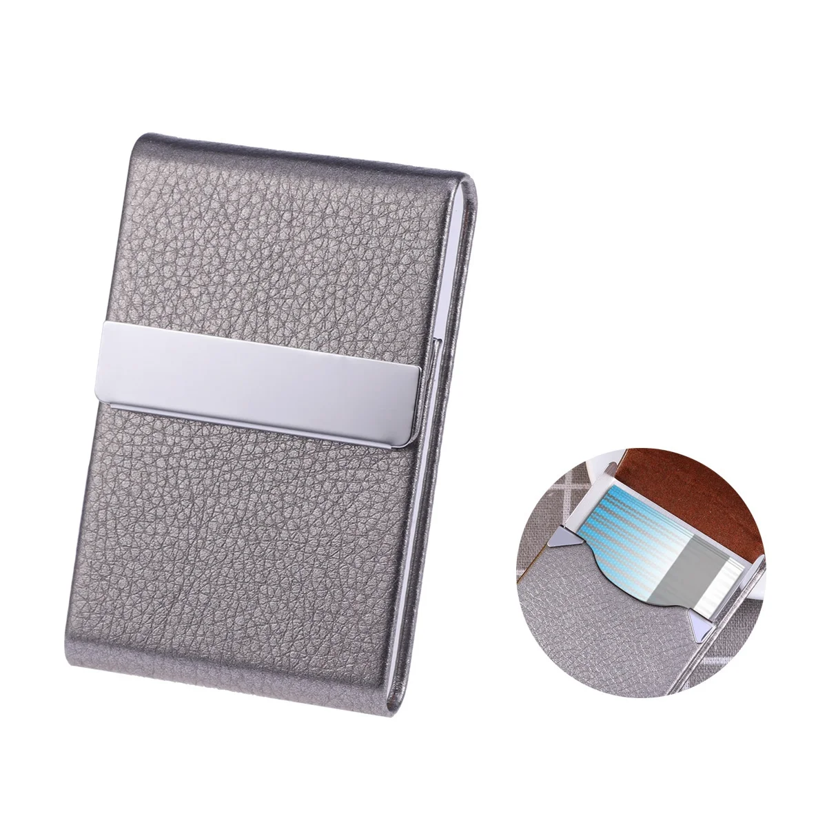 

Stainless Steel Purple PU Business Card Holder Case Metal Credit Id Card Wallet Unisex Fashion Professional Business Holder