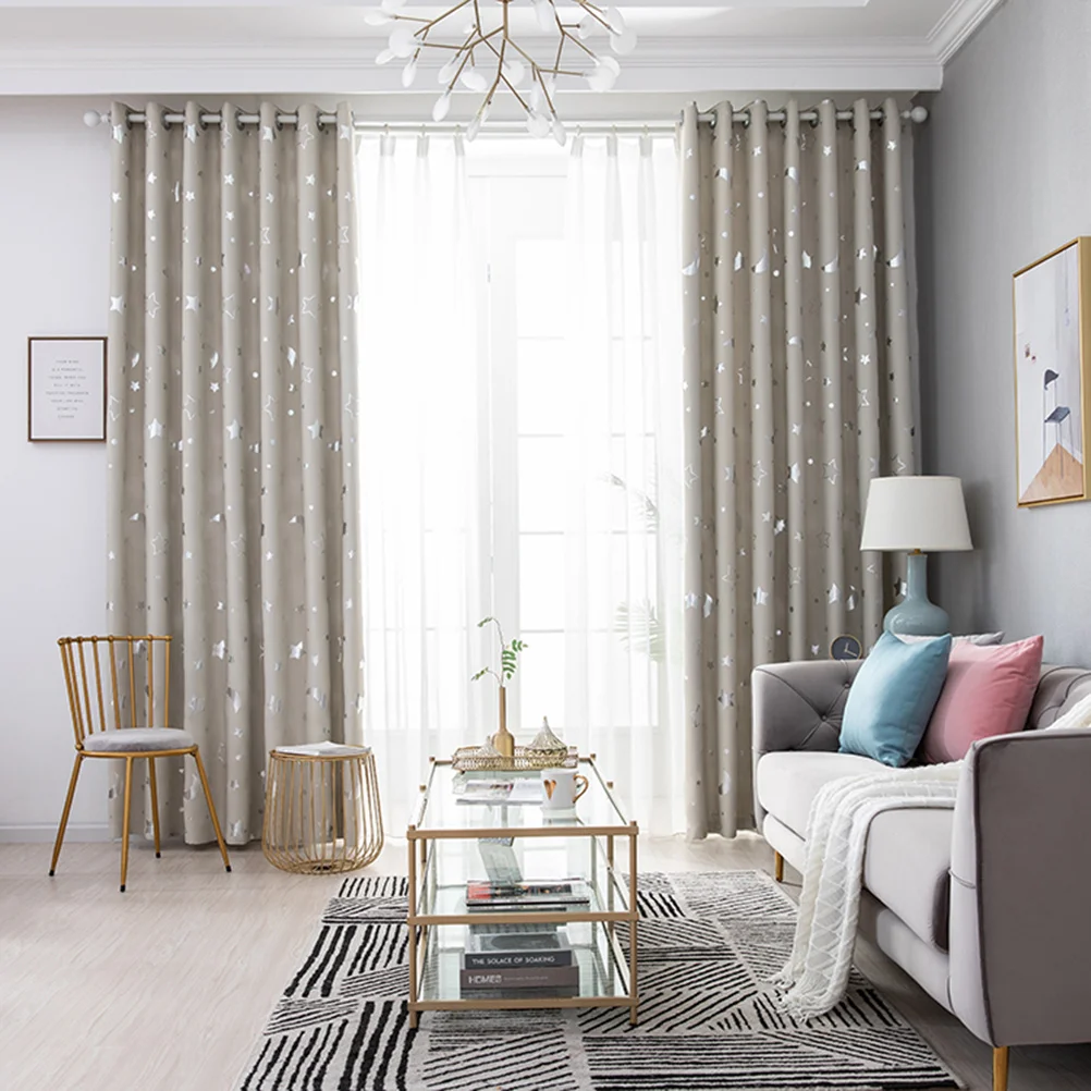 

1Pcs Simple Fashion Silver Stars Moon Blackout Heat Insulation Curtain 100x130cm Beige Soft Silky Smooth Skin-Friendly Thermal