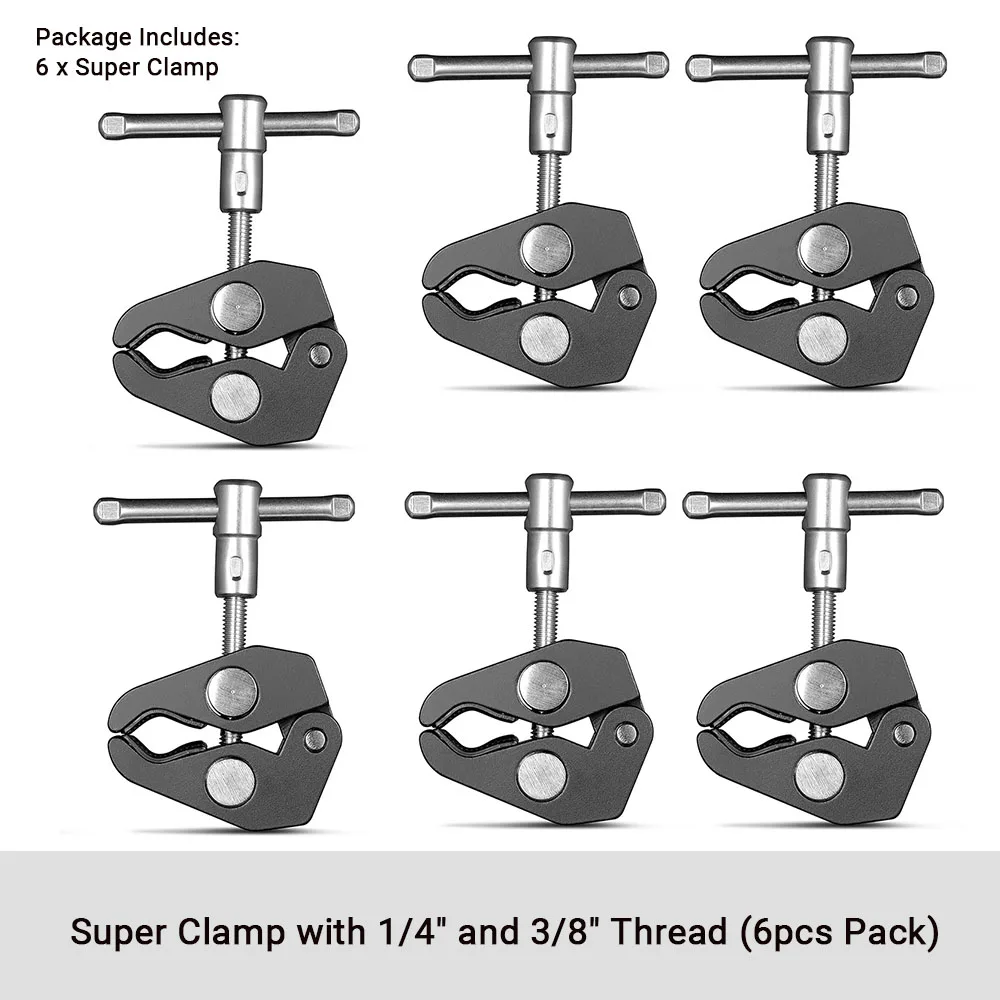 SmallRig Super-Klemme mit 1/4 und 3/8 Gewinde, 2 Stück, Packung für 15–44 mm Stangen, Kameras, Lichter, Regenschirme, Haken, Regale, Kameraklemme