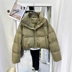 Doudoune en cuir PU pour femme, manteau court rembourré en coton, vêtements d'hiver, petit coton, hors saison, nouveau, 2024