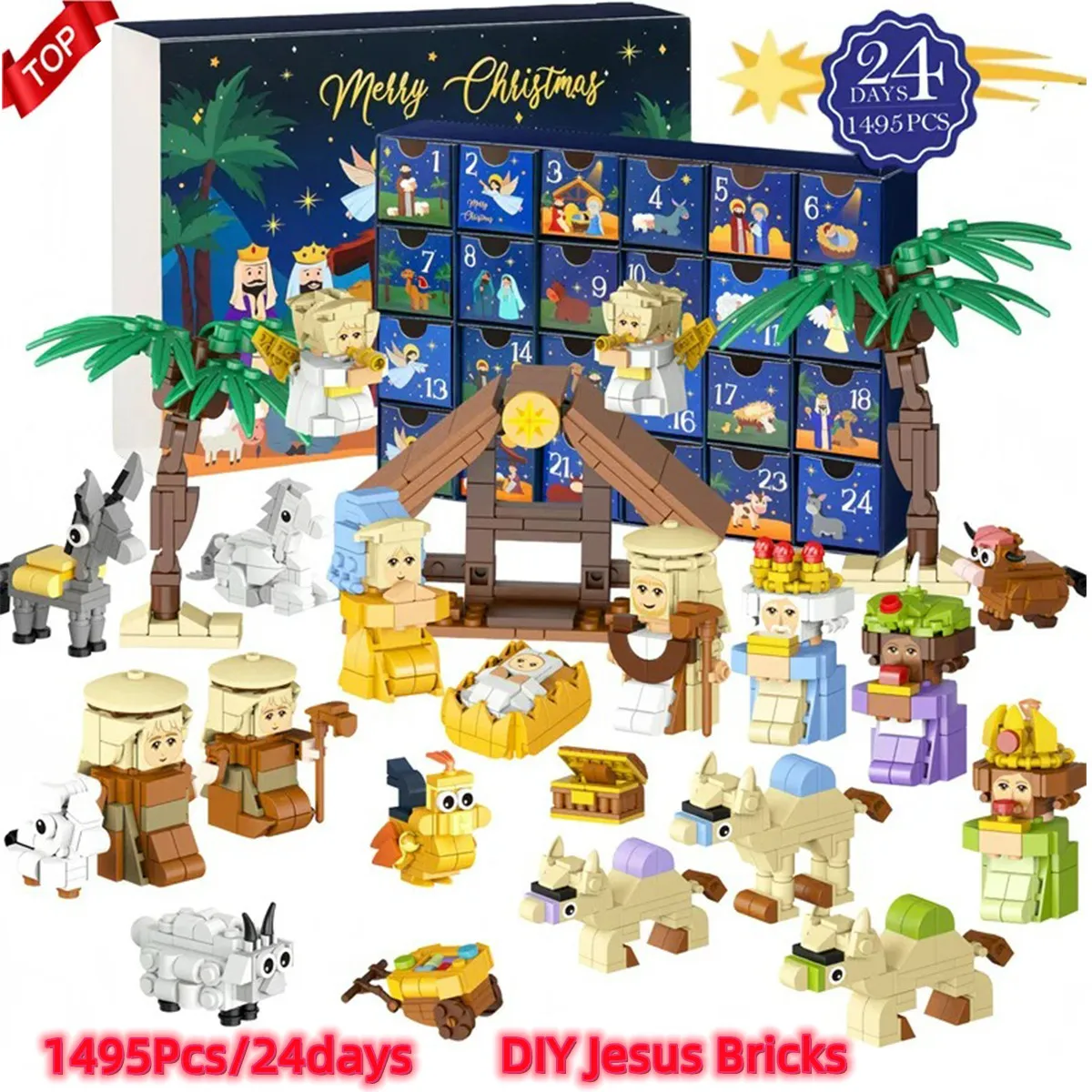 

Christmas Advent Calendar Box Kids DIY Jesus Christmas Tree Train Buidling Blocks Toys 24Days Countdown Calendar Bind Box Kit