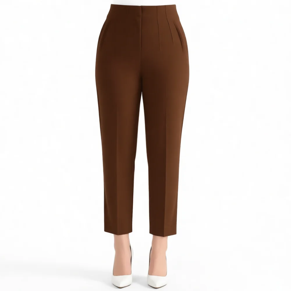 High Waisted Cropped Trousers Chic Ladies Slimming Pencil Pants Stretchy Casual Work Bottoms Elegant Solid Color Streetwear