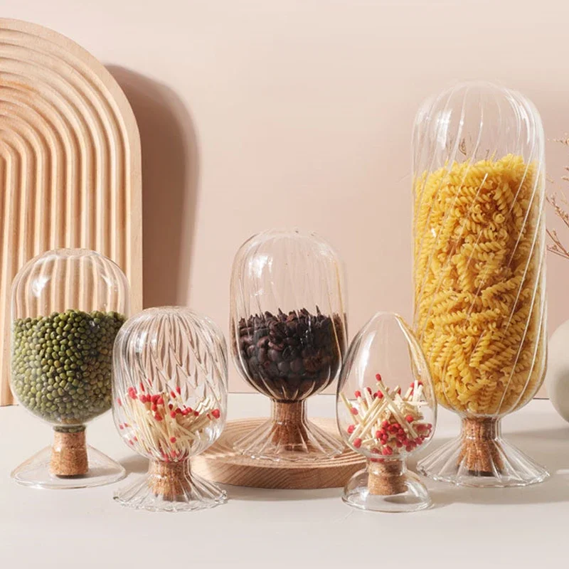 Inverted Glass Bottle High Borosilicate Glass Corrugated Bean Storage Bottle Grain Distributor Home Decoration Ornaments