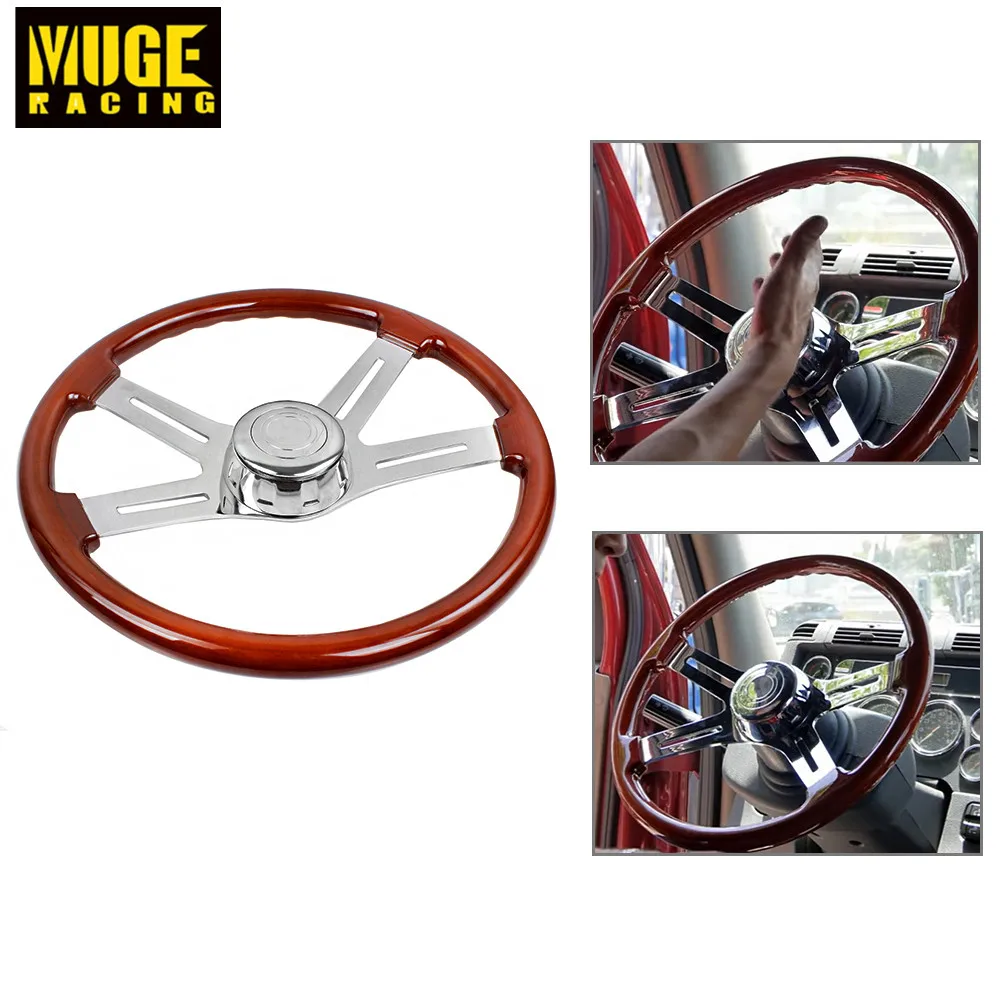 

New Truck Wooden 455mm 18''Classic Steering Wheel 3 Electroplated Steel Classic Wood Grain Finish For Big Car RS-STW030