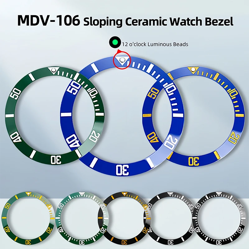 For Casio MDV-106 Watch Bezel Insert Watch Ring 12 o'clock Luminous Beads mdv106 watch Ring 41x32.8mm Sloping Ceramic Ring parts