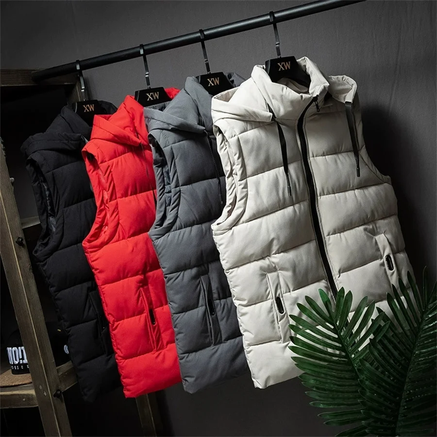 Red Men Cotton Padded Vest Detachable Hooded Sleeveless Casual Jackets Winter Warm Men's Clothing Male Thick Coat Big Size 5XL