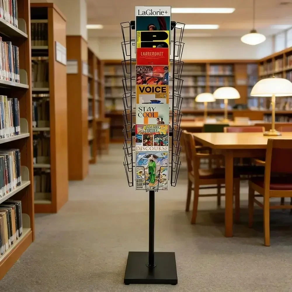 360° Rotating Literature Rack, 63in Tall, for Comics, Magazines, and Brochures - Display Stand Organizer for Retail and Office U