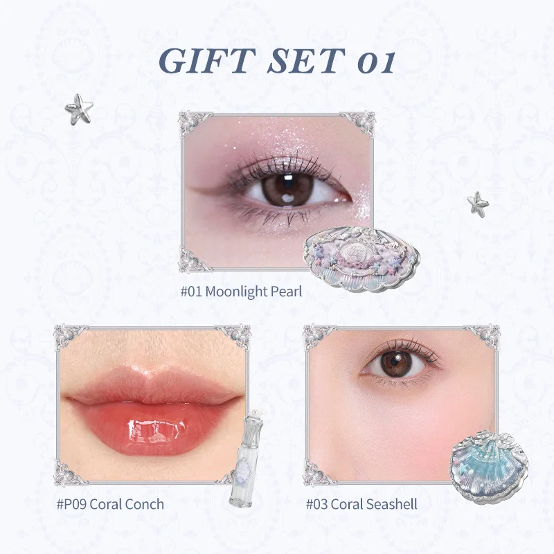 Flower Knows Shell's Jewel Collection 메이크업 선물 세트에는 아이섀도우+립글레이즈+블러셔가 포함되어 있습니다.