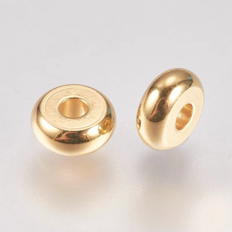 100pc 304 Stainless Steel Spacer Beads Rondelle Real 18k Gold Plated 5x2mm Hole: 1.5mm