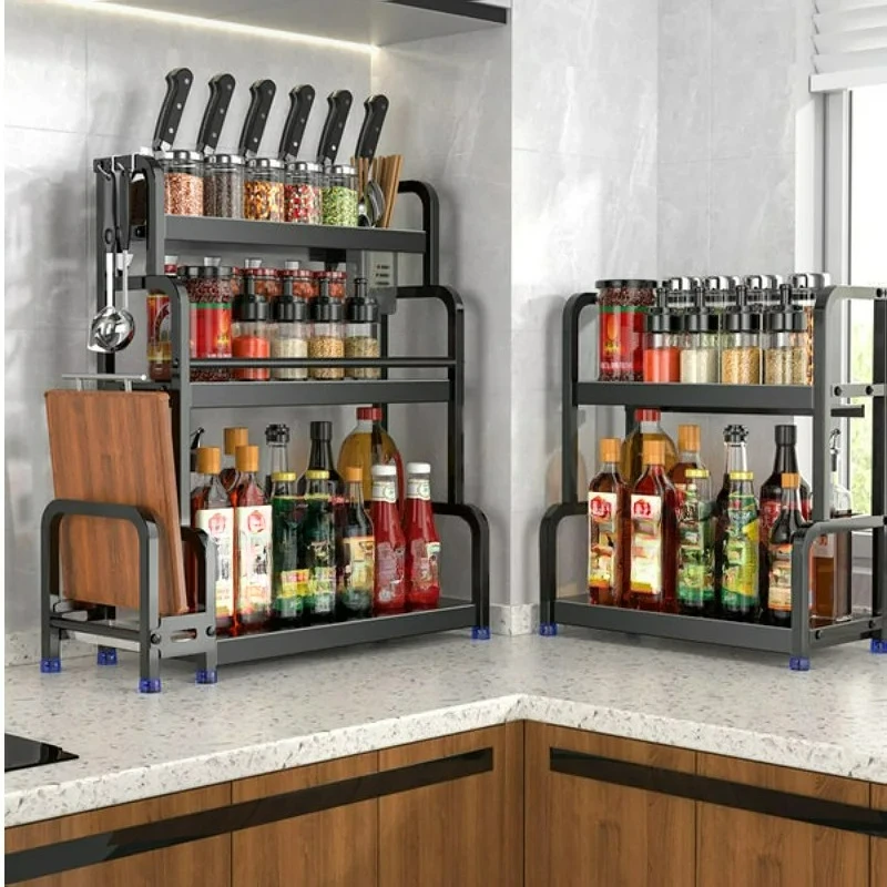

Customizable 2/3Layer Kitchen Shelf Stainless Steel Seasoning Jar Spice Storage Rack