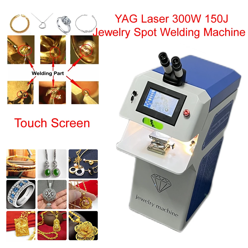 YAG Laser 300W 150J Touch Screen Saldatrice a punti per gioielli Saldatura Micro Lser con microscopio CCD HD Raffreddamento ad aria integrato