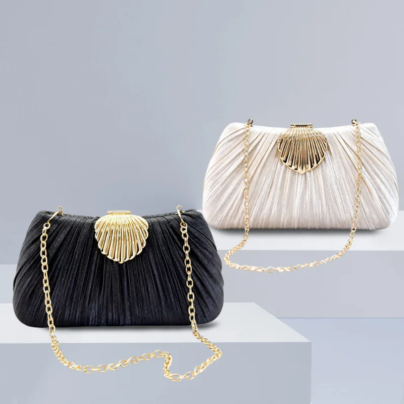 

Vintage Champagne Silver Black Classic Evening Bags For Women Fashion Elegant Prom Party Small Clutch Handbag Chain Shoulder Bag