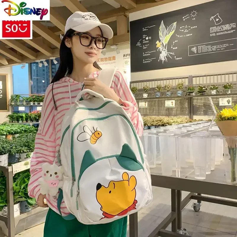 Disney Couple School Bag Campus Students Large Capacity Graffiti Winnie Bear Fashion Print High Quality Nylon Backpack