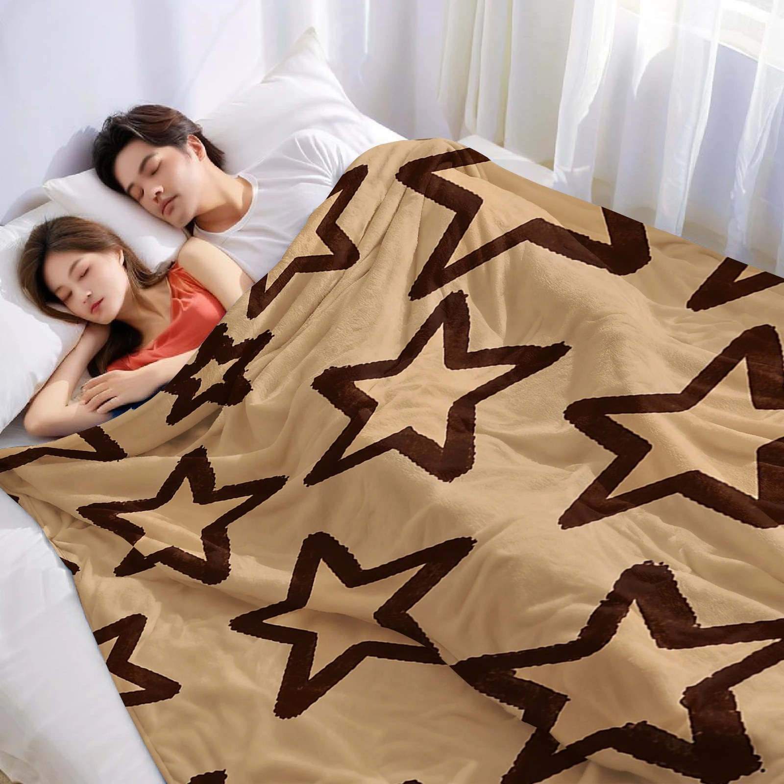 Brown Star Sketch Halloween Flannel Fleece Blanket Fluffy Warm Cozy Throw for Sofa Bedroom Home Holiday Decoration Gift