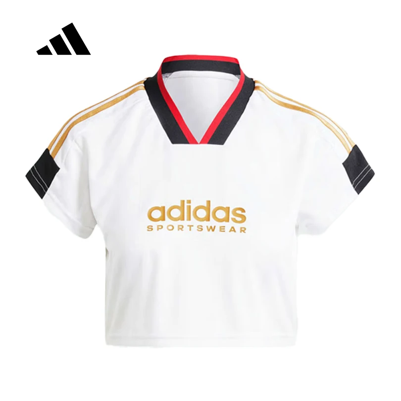 

adidas Women's Cropped Slim Fit Retro Casual Soccer V-Neck Short Sleeve T-Shirt IW6800
